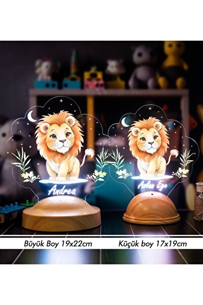 SEVGİLAMBASI Sevimli Aslan Tasarımlı İsimli Çocuk Odası Gece Lambası, Aslan B...