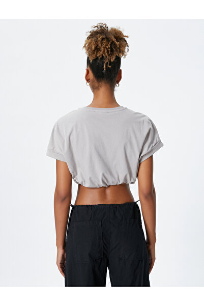 Koton Crop Tričko Slogan uvolněného střihu s potiskem Crew Neck Krátký rukáv