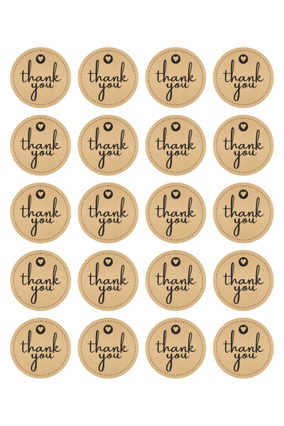 NEON Dijital Baskı Merkezi 250 Pieces Kraft Labels - Thank You - Hand Made - Made with Love - for You