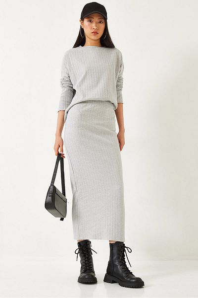 Bianco Lucci Women's Crew Neck Long Sleeve Skirt Bottom Top Suit 0182 60261207