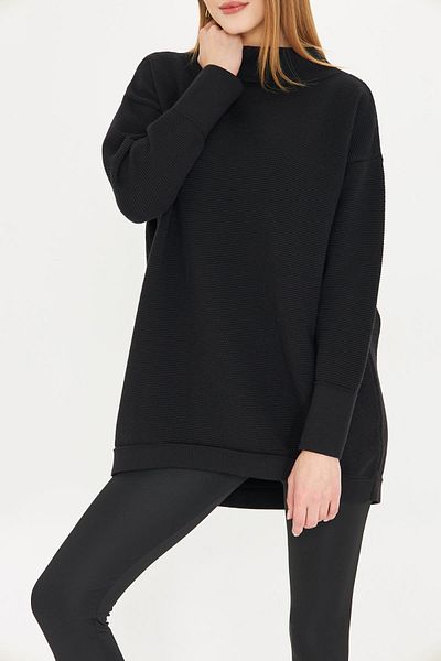 Irmak Kerekli Black Oversize Knitwear Women's Tunic 1201
