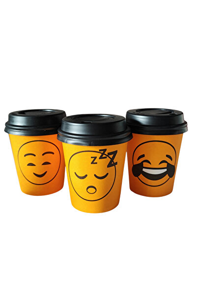 maycup 7 Oz Karton Bardak 100 Adet Mavi Dama Desen+ 100 Adet Bardak Kapağı