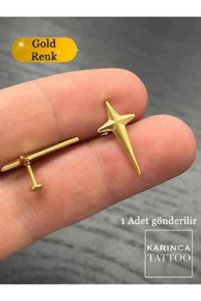 Karınca Piercing Altın Rengi Yıldız Elit Kalite Kulak Tragus Flat Piercing