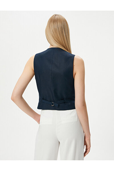 Koton V Yaka Yelek Düğmeli Fleto Cepli