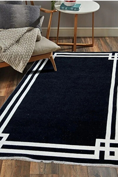 Frt Export Modern Makinede Yıkanabilir Siyah Beyaz Saçaklı Çift Taraflı Kilim