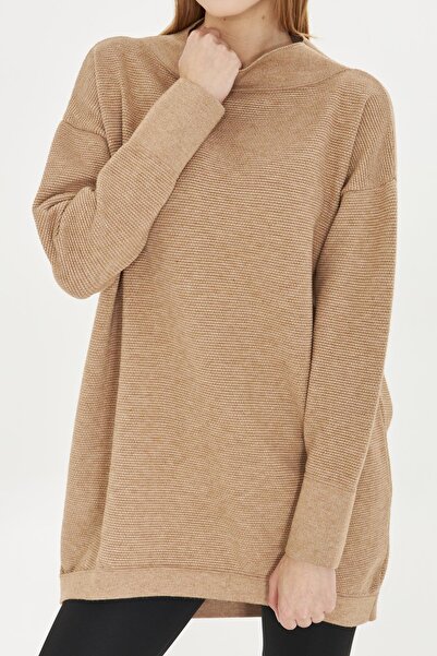 Irmak Kerekli Camel Color Oversize Knitwear Women's Tunic - 1201