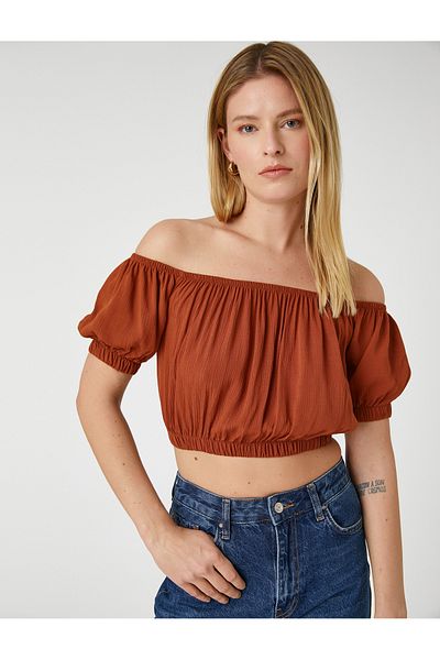Koton Schulterfreie, elastische Crop-Bluse