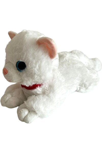alpmodel Sesli Yatan Miyavlayan 25 cm Peluş Kedi Beyaz