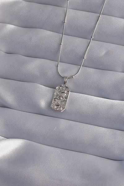 Store 316L Steel Chain Silver Color Laser Embroidered Eye Figure Tarot Necklace