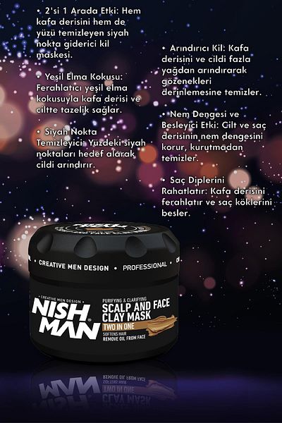 NISHMAN 2 in 1 Clay Mask - Blackhead Remover for Scalp and Face & Green Apple Scented