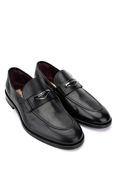 Tamer Tanca Men's Genuine Leather Black Loafer Shoes