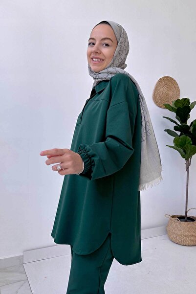 Ka Hijab Shirt Collar Two Thread Hijab Set - Emerald