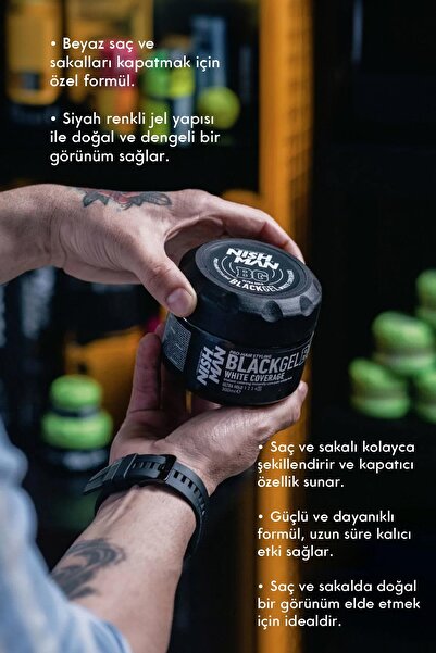 NISHMAN Beyaz Saç Sakal Kapatıcı Siyah Jel Jöle 300 ml