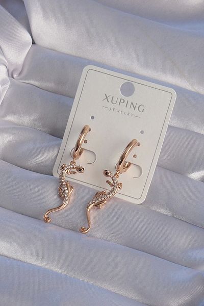 Clariss Xuping Rose Color Zircon Jewelled Lizard Model Hoop Earrings
