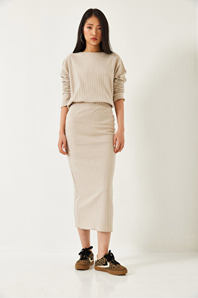 Bianco Lucci Women's Crew Neck Long Sleeve Skirt Bottom Top Suit 0182 60261207