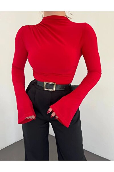 peri tower Νέα σεζόν Κόκκινη άμμος μπλούζα με κορδόνι με ισπανικό μανίκι