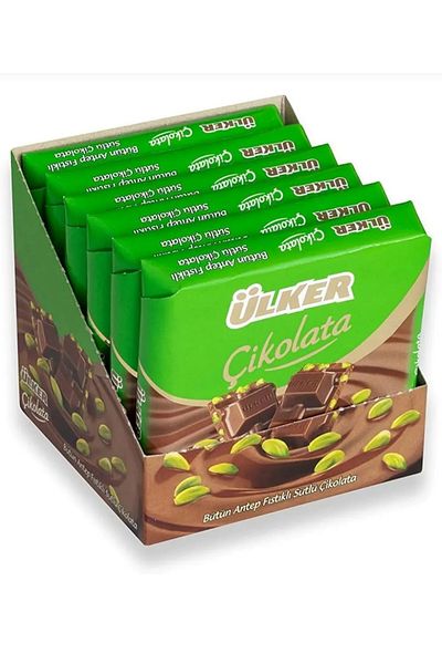 Ülker Milk Square Chocolate with Whole Pistachios 360 Grams X 6 Packs (Total 2160 Grams)