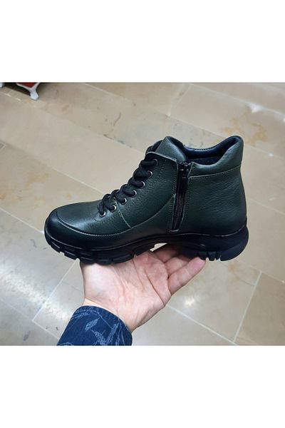 BELOX Women's Genuine Leather Orthopedic Non-Slip Rubber Sole Khaki Green Boots