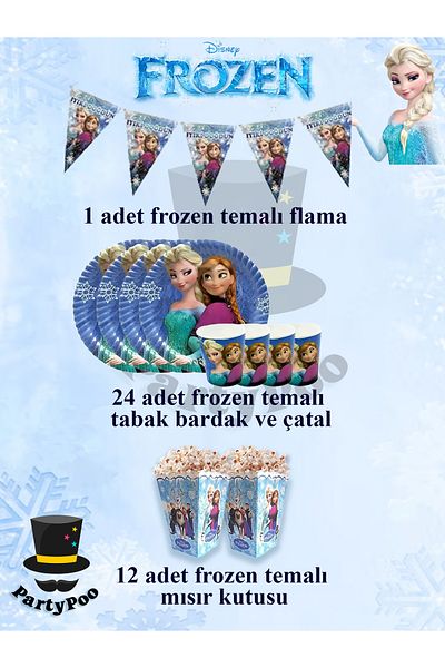 PartyPoo Frozen 24-Person Birthday Party Set Elsa Birthday