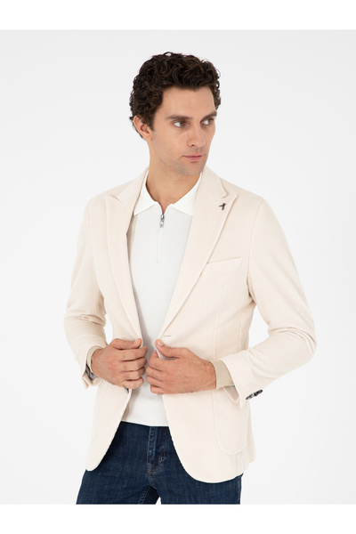 Cacharel Ekru Slim Fit Kırlangıç Yaka Kadife Ceket 50291245-VR019