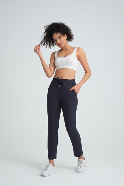 TAMPAP 322 Pantaloni de trening modal pentru femei, cu talie înaltă, cu buzunare drepte