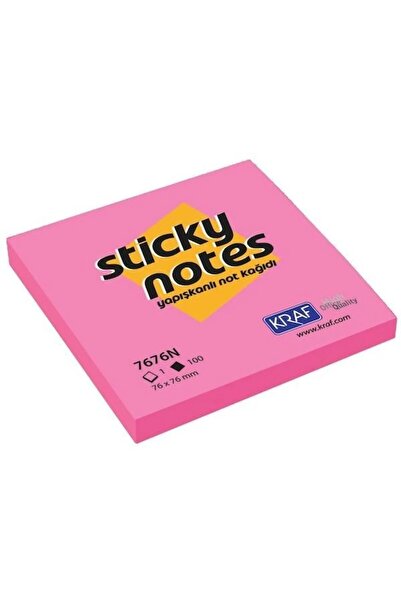 KRAF Adhesive Note Paper 76X76 Neon Pink 7676N-Pk