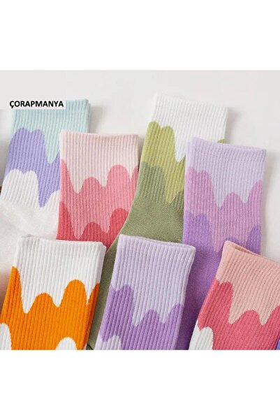 çorapmanya 5 Pairs Multicolor Zigzag Striped Cotton College Tennis Socks