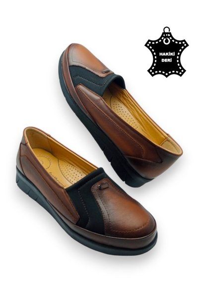 MAGIC SHOES Women's Tan Genuine Leather Comfort Full Orthopedic Shoes