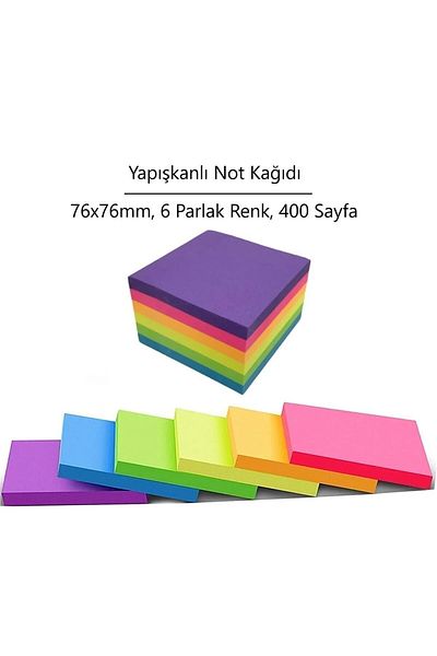 KRAF Bright Adhesive Note Paper Cube 76X76 400 Sheets