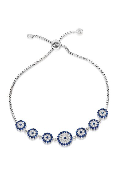 Nereze 925 Ayar Gümüş Asansörlü Sıralı Nazar Kadın Gümüş Bileklik