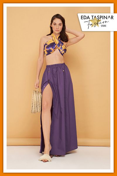 Eda Taşpınar Snap Slit Maxi Skirt - Halter Neck Top Set Teks-00064