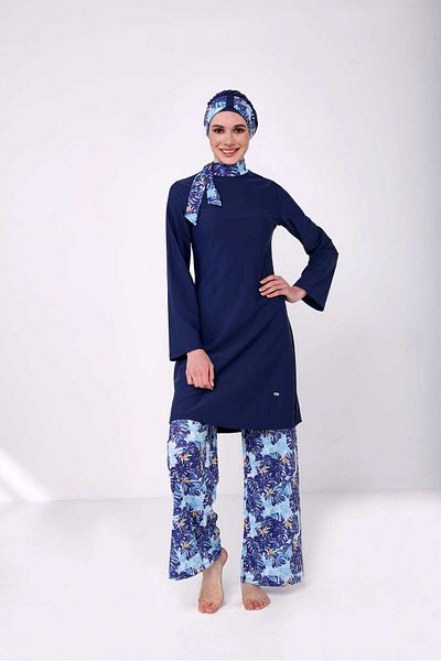 TESMAY Wide Leg 4 Piece Floral Print Hijab Swimsuit Set
