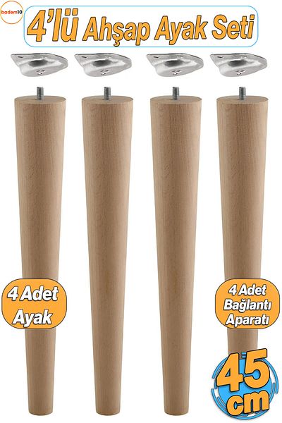 Badem10 Set de 4 picioare din lemn pentru masă de cafea 45 cm Zigon Puf Scaun Picior Masa Picioare Include dispozitiv de conectare în unghi