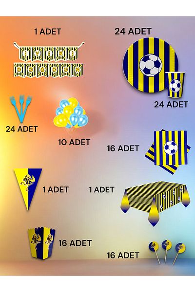 VibeHome Yellow Navy Blue Fan Ultra Luxury Set for 24 - Birthday Party and Fun Events