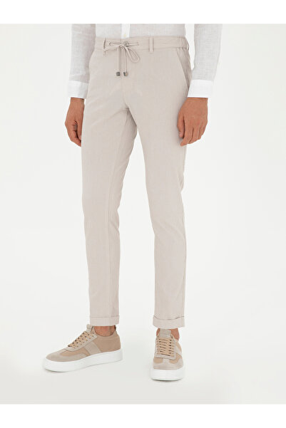 Cacharel Bej Slim Fit Beli Bağcıklı Kanvas Pantolon 50289151-VR011