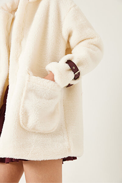 Bianco Lucci Kadın Kolları Kemer Detaylı Astarlı Peluş Mont 5206 60261223