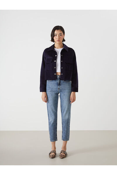 LC Waikiki LCW Vision Lacivert Kadife Kadın Gömlek Ceket