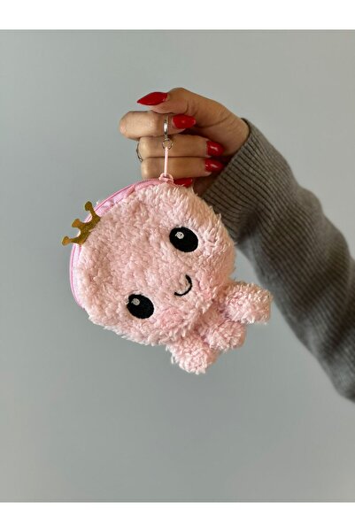 Gönülden Tasarım Pink Plush Women's Wallet Smile Surat Wallet15X10 cm