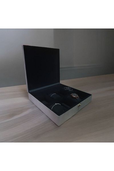 Adalinhome Beige Colored Wooden Ten Compartment Leather Watch Box