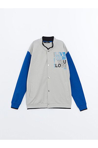 LC Waikiki Kids Gray Printed Long Sleeve Boys' College Jacket