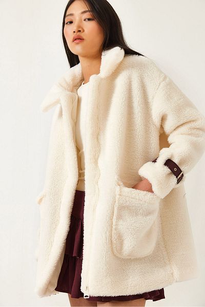 Bianco Lucci Women's Sleeves Belt Detailed Lined Plush Coat 5206 60261223