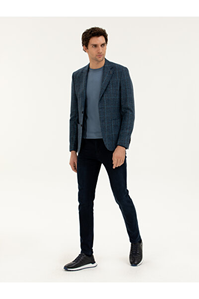 Cacharel Petrol Mavi Slim Fit Yün Kaşmir Karışımlı Ceket 50272712-VR102