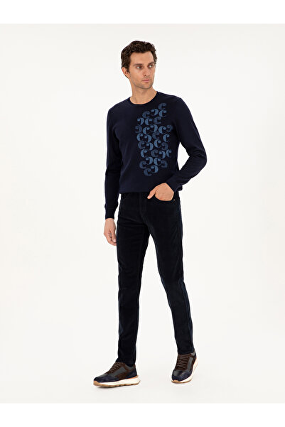 Cacharel Lacivert Straight Fit Pamuk Karışımlı Kadife Kanvas Pantolon 50292429-VR033