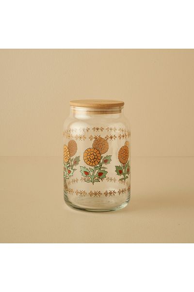 Bella Maison Indian Flower Bamboo Jar with Lid Mustard (970 Cc)