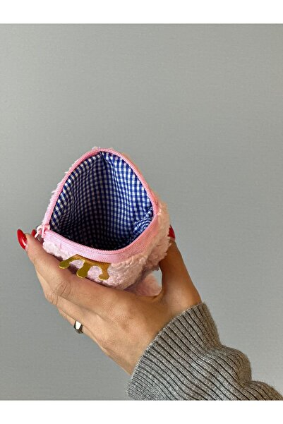 Gönülden Tasarım Pink Plush Women's Wallet Smile Surat Wallet15X10 cm