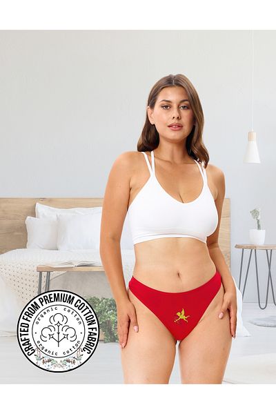 ALYA UNDERWEAR New Year Themed Printed String, Red Thong Panties (Cupid) Single Pack