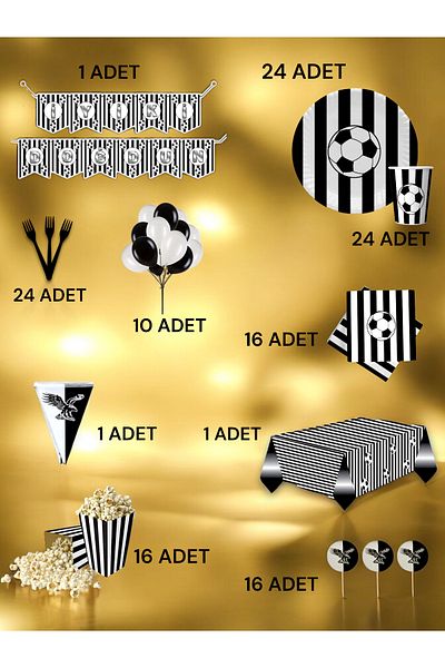 VibeHome Black and White Fan Ultra-Luxury Set for 24 - Birthday Party and Fun Events