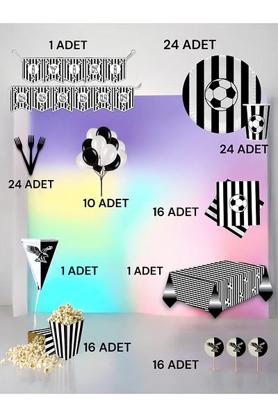 VibeHome Black and White Fan Ultra-Luxury Set for 24 - Birthday Party and Fun Events
