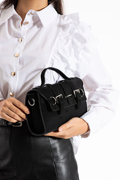 Mojeva Alya Black Premium Quality Suede Women's Hand, Crossbody and Shoulder Bag