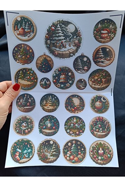 Pink Swan Craft Yılbaşı Vintage Ahşap Boyama Etiket Seti, Bullet Journal, Planlayıcı Stickers